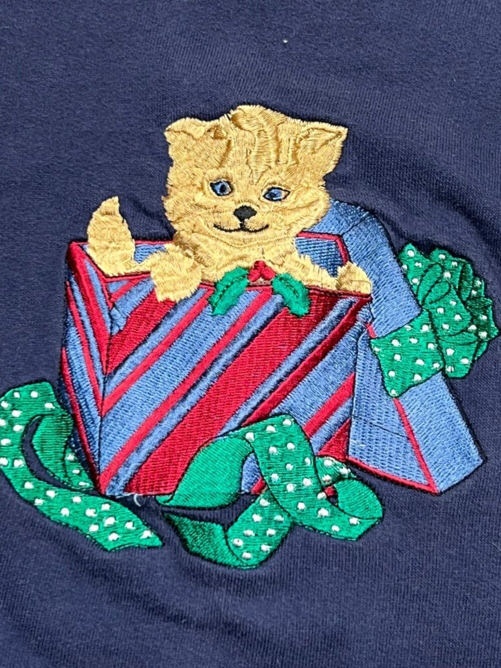Vintage 90s Casual Corner Holiday Kitten Crewneck Sweatshirt Large Christmas Cat